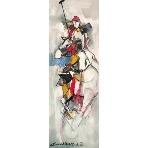 Mashkoor Raza, 12 x 36 Inch, Oil on Canvas, Polo Painting, AC-MR-577